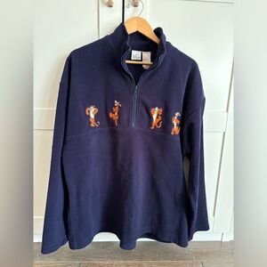 Vintage 90s Disney Tigger Embroidered Fleece Quarter Zip Sweater in Blue Size XL
